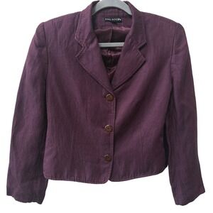 Vintage Halston Womens Cropped Blazer Jacket Plum Size 10 Minimalist Office
